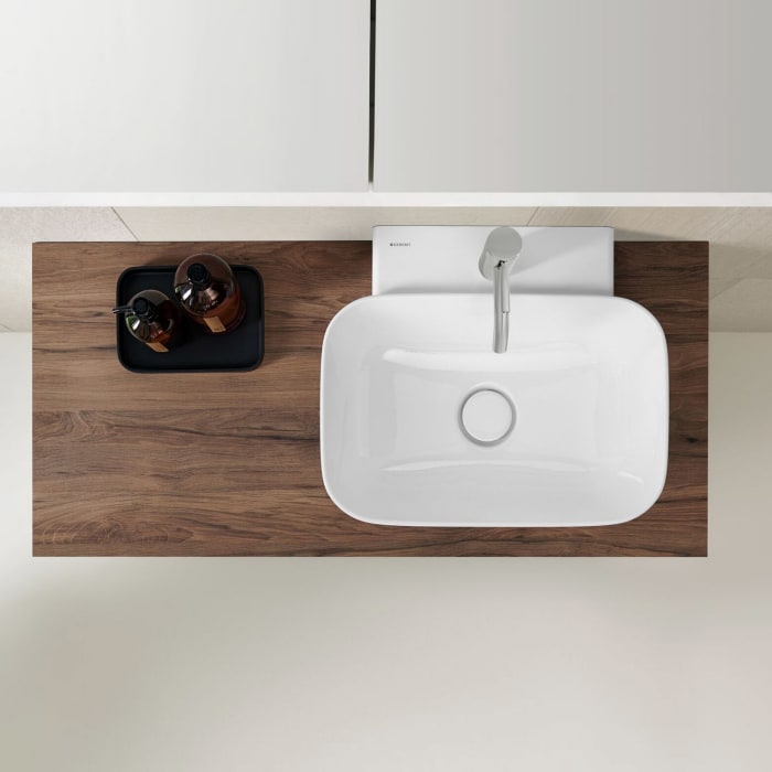 Geberit ONE Aufsatzwaschtisch Schalenform, 1 Hahnloch, ohne Überlauf, Abgang vertikal