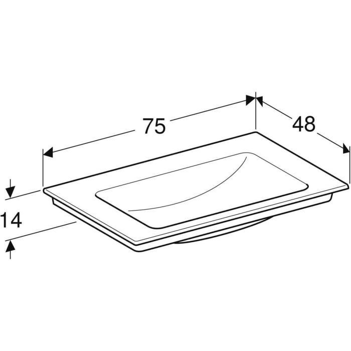 Geberit ONE Möbelwaschtisch 75 cm, Abgang vertikal, ohne Hahnloch, ohne Überlauf