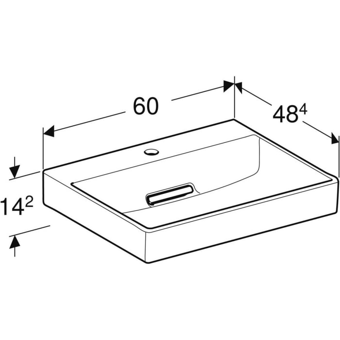 Geberit ONE Waschtisch 60 cm, Abgang horizontal, 1 Hahnloch, ohne Überlauf