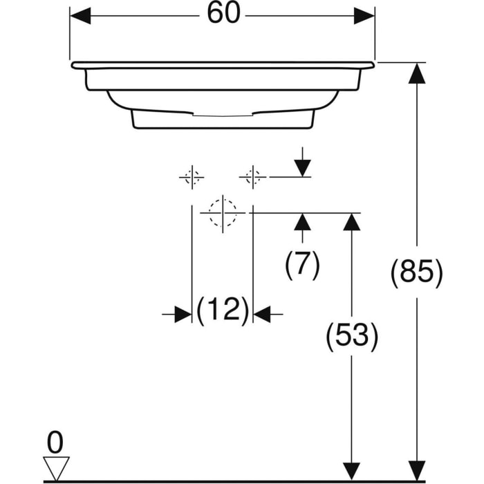 Geberit ONE Möbelwaschtisch 60 cm, Abgang horizontal, 1 Hahnloch, ohne Überlauf