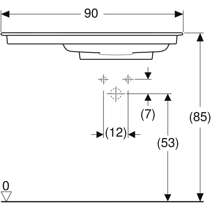 Geberit ONE Möbelwaschtisch 90 cm, Abgang horizontal, 1 Hahnloch, ohne Überlauf, Ablage links