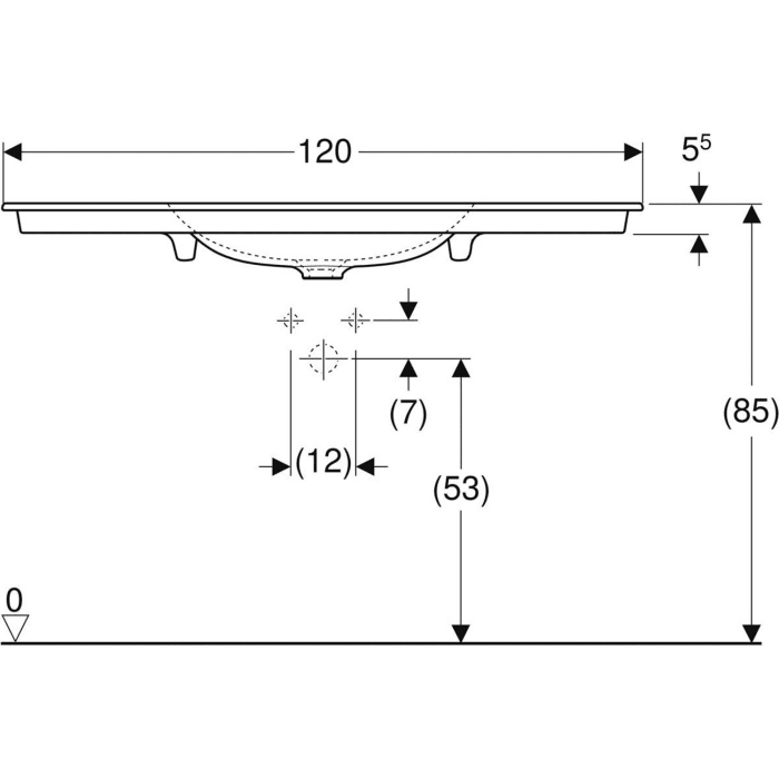 Geberit ONE Möbelwaschtisch 120 cm, Abgang vertikal, 1 Hahnloch, ohne Überlauf