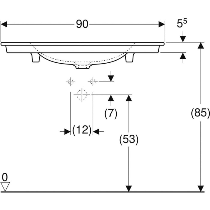 Geberit ONE Möbelwaschtisch 90 cm, Abgang vertikal, ohne Hahnloch, ohne Überlauf