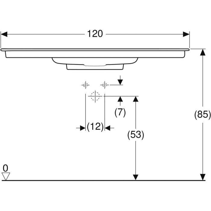 Geberit ONE Möbelwaschtisch 120 cm, Abgang horizontal, ohne Hahnloch, ohne Überlauf