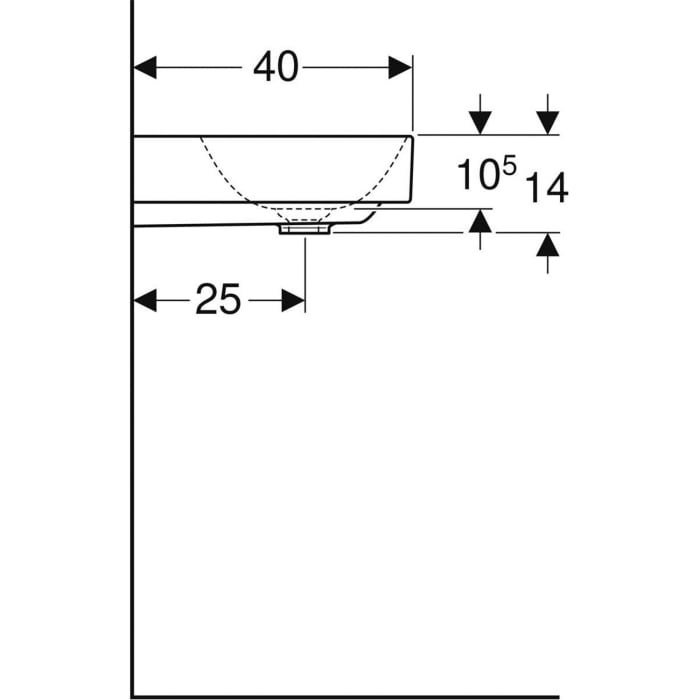 Geberit ONE Waschtisch 50 cm, Abgang vertikal, 1 Hahnloch, ohne Überlauf