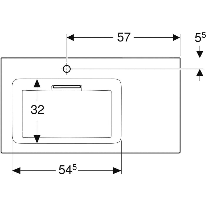 Geberit ONE Möbelwaschtisch 90 cm, Abgang horizontal, 1 Hahnloch, ohne Überlauf, Ablage rechts