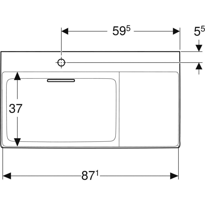 Geberit ONE Waschtisch 90 cm, Abgang horizontal, 1 Hahnloch, ohne Überlauf, Ablage rechts