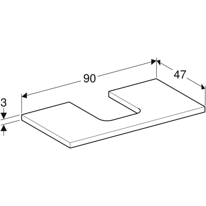 Geberit ONE Waschtischplatte, Ausschnitt mittig, für Aufsatzwaschtisch Schalenform, 90 cm