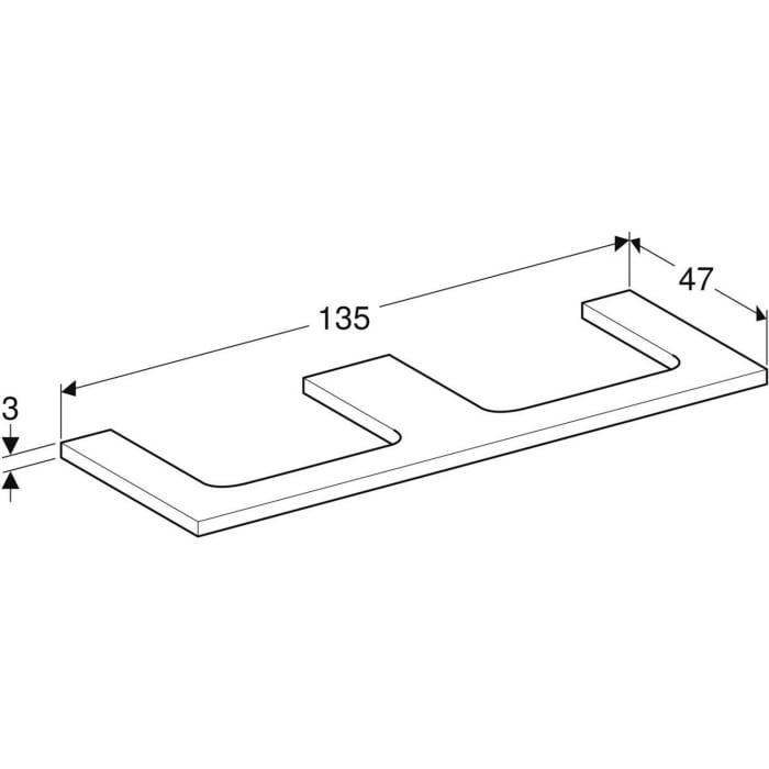 Geberit ONE Waschtischplatte, Ausschnitt 2-fach, für Aufsatzwaschtisch, 135 cm