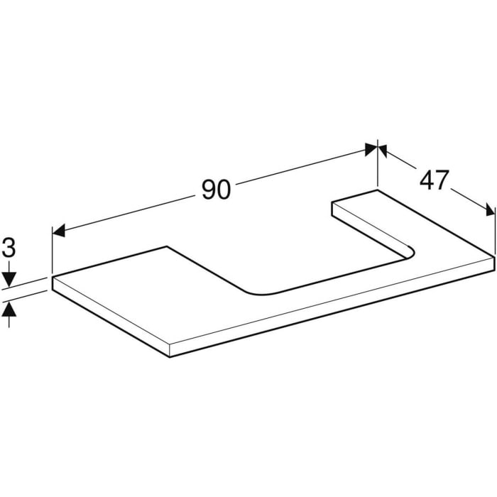 Geberit ONE Waschtischplatte, Ausschnitt rechts, für Aufsatzwaschtisch, 90 cm