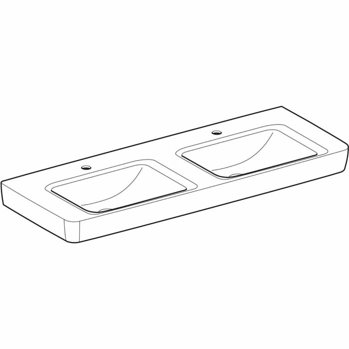 Geberit Renova Plan Doppelwaschtisch 130 cm mit Ablagefläche, mit 2 Hahnlöchern, ohne Überlauf