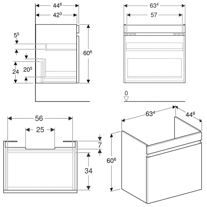 Geberit Renova Plan Unterschrank für Waschtisch 70 cm, mit 1 Schublade und 1 Innenschublade