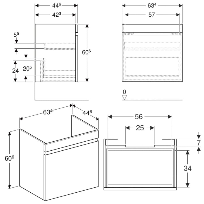 Geberit Renova Plan Unterschrank für Waschtisch 70 cm, mit 1 Schublade und 1 Innenschublade