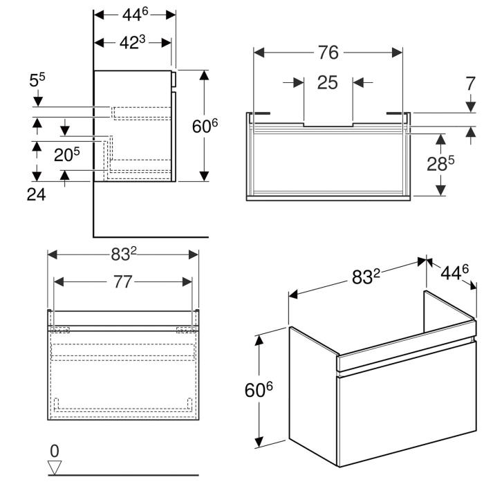 Geberit Renova Plan Unterschrank für Waschtisch 90 cm, mit 1 Schublade und 1 Innenschublade