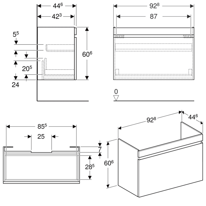 Geberit Renova Plan Unterschrank für Waschtisch 100 cm, mit 1 Schublade und 1 Innenschublade