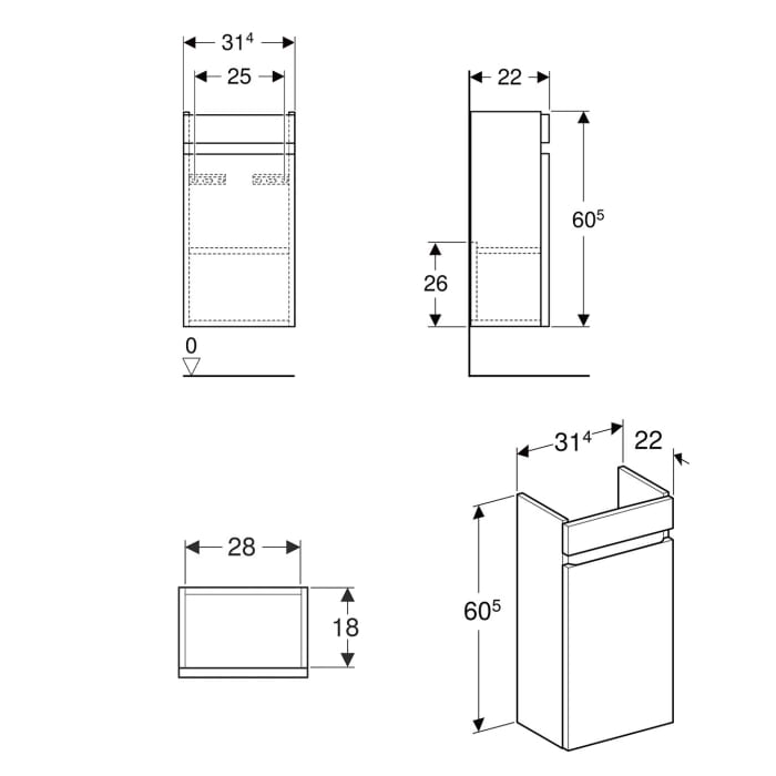 Geberit Renova Plan Unterschrank für Handwaschbecken 36 cm
