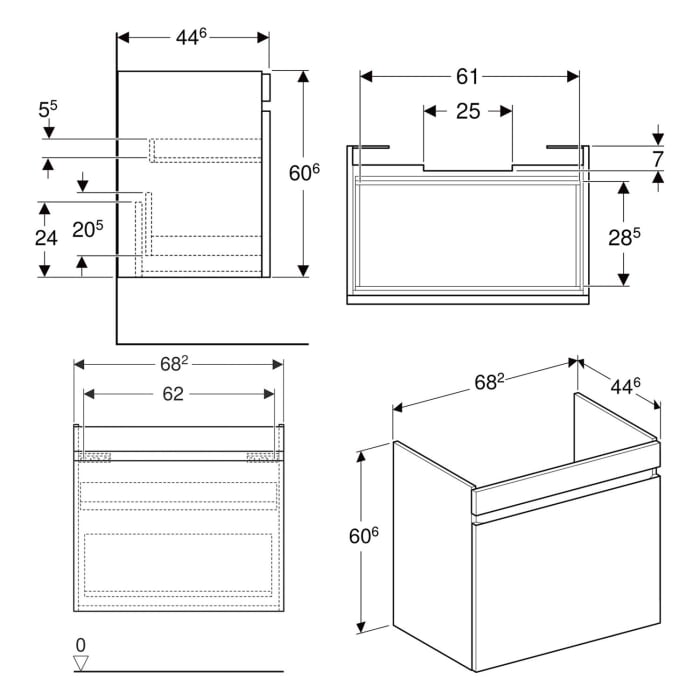 Geberit Renova Plan Unterschrank für Waschtisch 75 cm, mit 1 Schublade und 1 Innenschublade