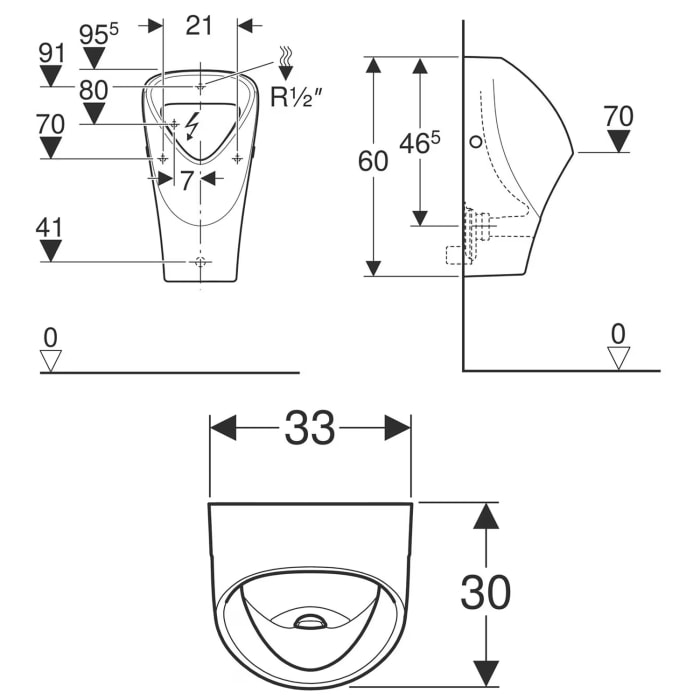 Geberit Renova Urinal, Zulauf von hinten, Abgang nach hinten