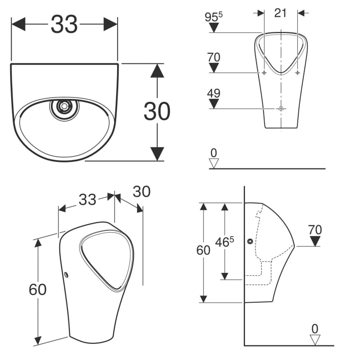 Geberit Urinal Narva, wasserlos, Abgang nach hinten