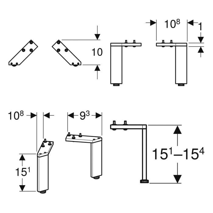 Geberit Set Füße 15,1 - 15,4 cm