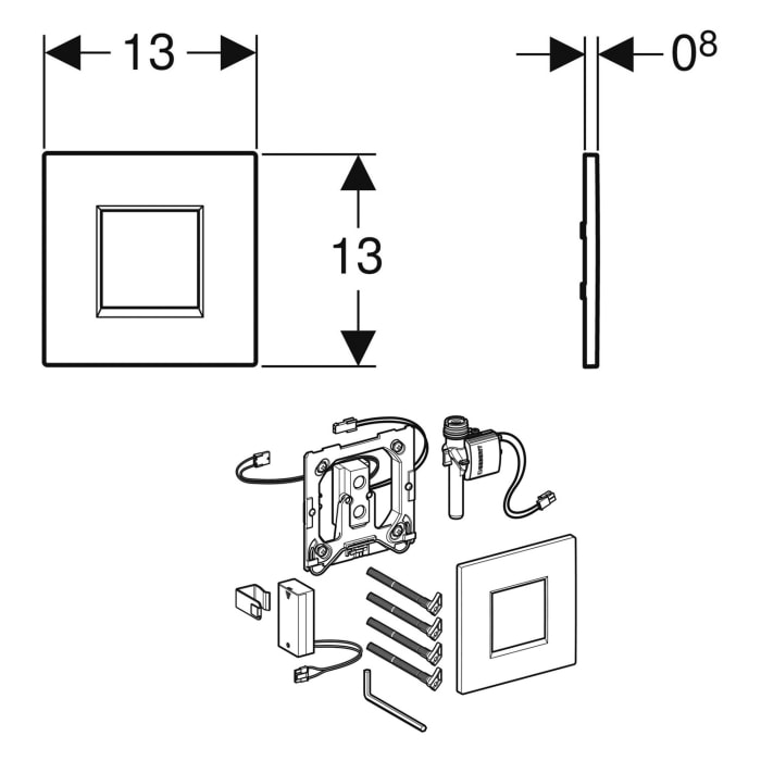 Geberit Urinalsteuerung mit elektronischer Spülauslösung, Batteriebetrieb, Typ 20 square Abdeckplatte