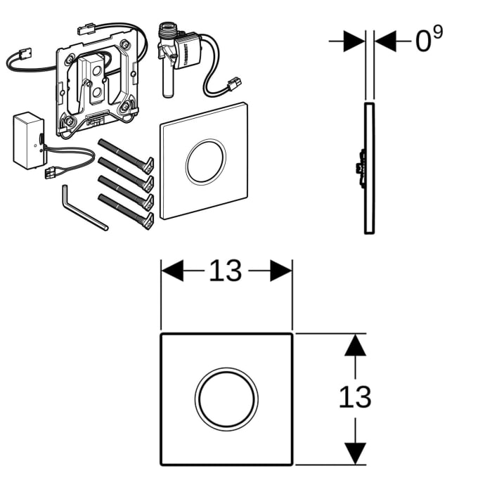 Geberit Urinalsteuerung mit elektronischer Spülauslösung, Netzbetrieb, Typ 01 Abdeckplatte, Round