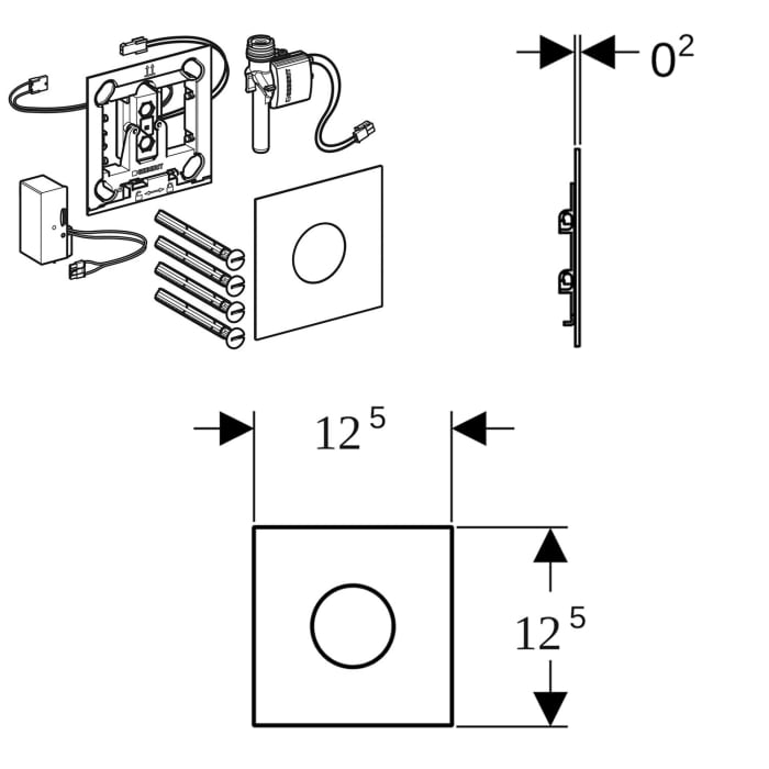 Geberit Urinalsteuerung mit elektronischer Spülauslösung, Netzbetrieb, Typ 40 Betätigungsplatte Round