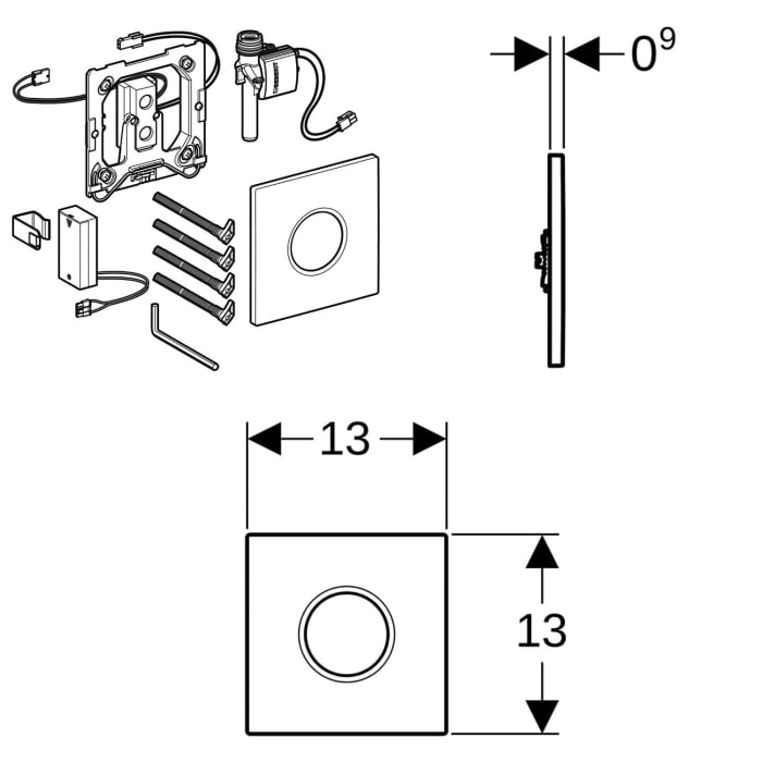 Geberit Urinalsteuerung mit elektronischer Spülauslösung, Batteriebetrieb, Typ 01 Abdeckplatte, Round