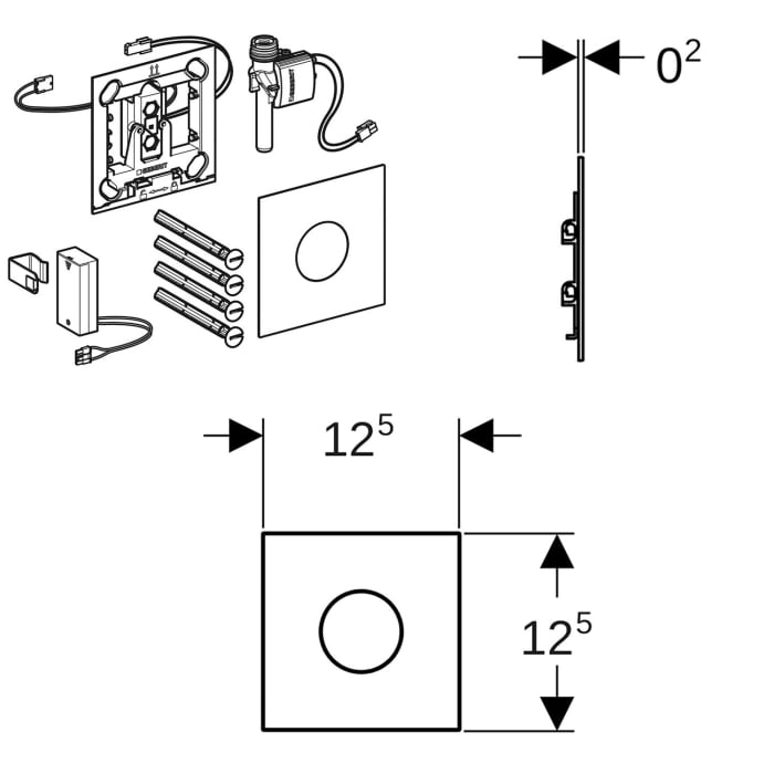 Geberit Urinalsteuerung mit elektronischer Spülauslösung, Batteriebetrieb, Typ 40 Betätigungsplatte Round