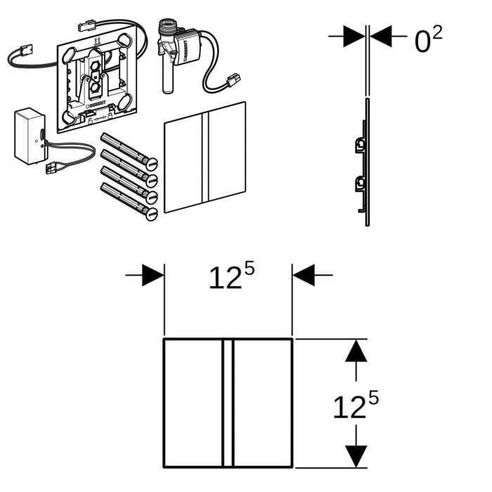Geberit Urinalsteuerung mit elektronischer Spülauslösung, Netzbetrieb, Typ 40 Abdeckplatte Square