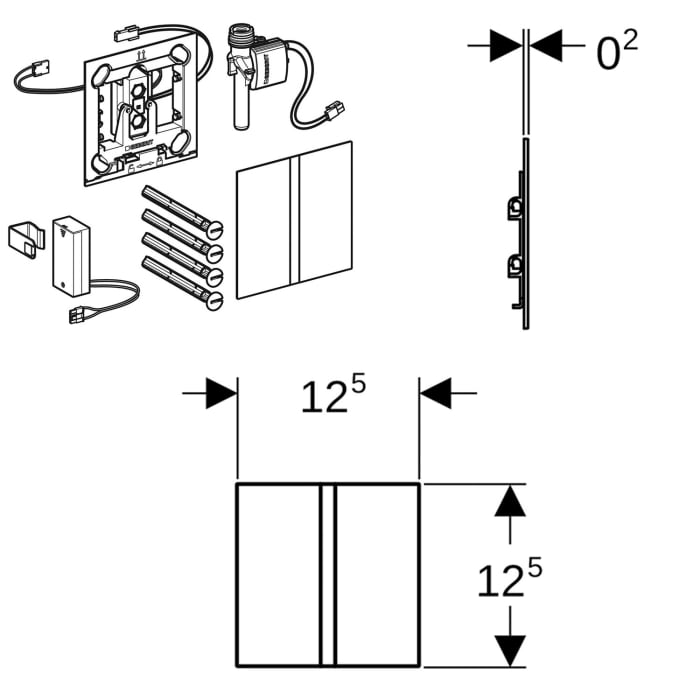 Geberit Urinalsteuerung mit elektronischer Spülauslösung, Batteriebetrieb, Typ 40 Abdeckplatte Square