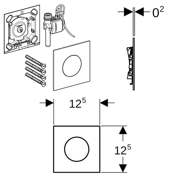 Geberit Urinalsteuerung mit pneumatischer Spülauslösung, Typ 40 Betätigungsplatte Round