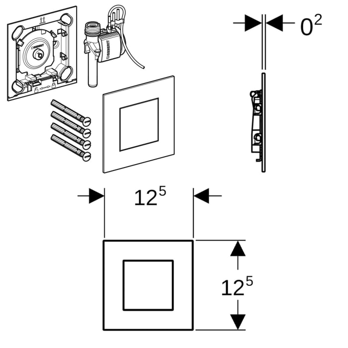 Geberit Urinalsteuerung mit pneumatischer Spülauslösung, Typ 40 Betätigungsplatte Square