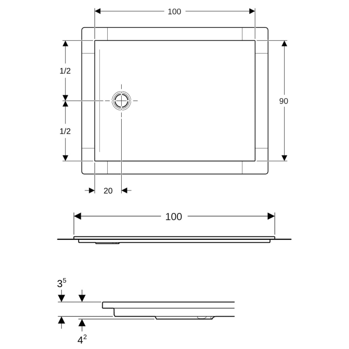 Geberit CleanFloor30 Duschfläche 100 x 90 cm