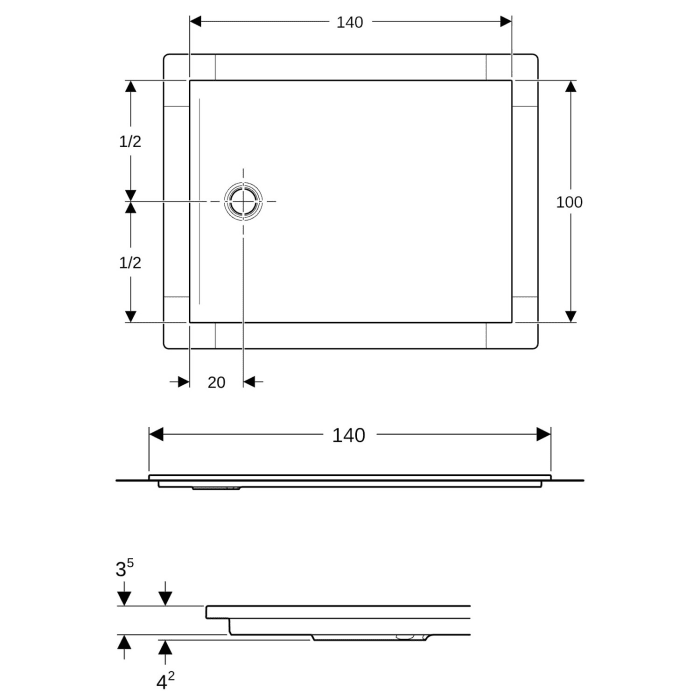 Geberit CleanFloor30 Duschfläche 140 x 100 cm