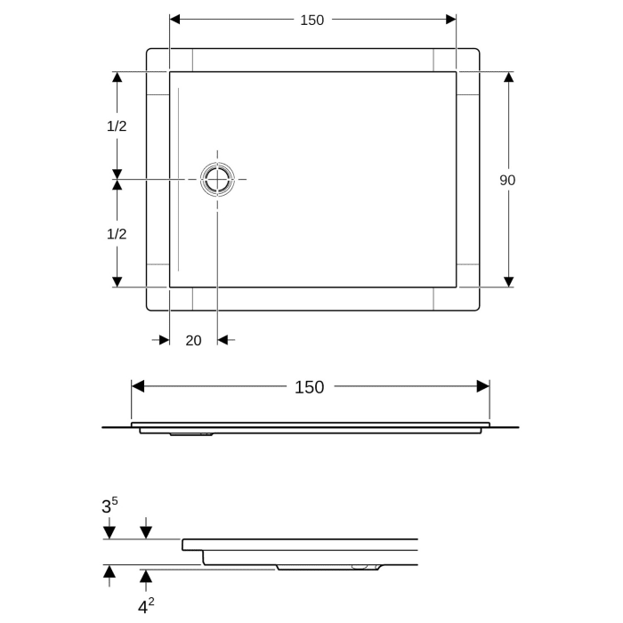 Geberit CleanFloor30 Duschfläche 150 x 90 cm