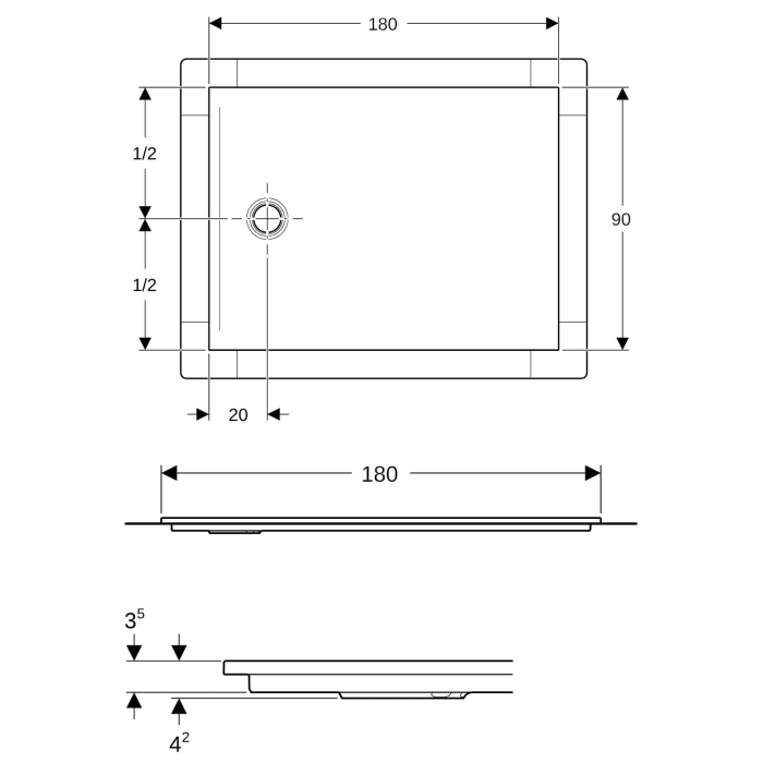 Geberit CleanFloor30 Duschfläche 180 x 90 cm