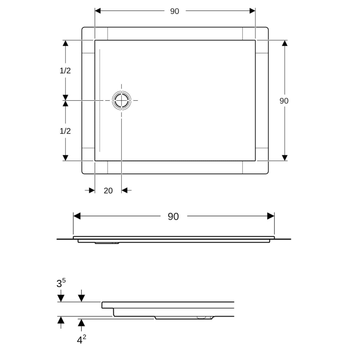 Geberit CleanFloor30 Duschfläche 90 x 90 cm