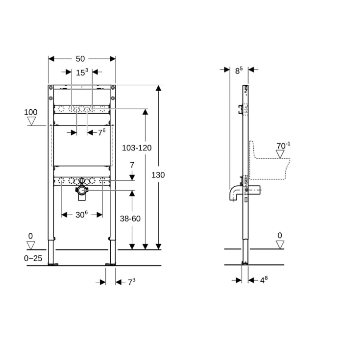 Geberit Duofix Element für Ausgussbecken, 130 cm, Wandarmatur Aufputz