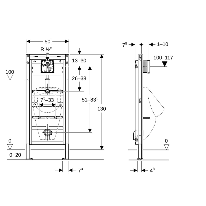 Geberit Duofix Basic Element für Urinal 130 cm für Basic Urinalsteuerung