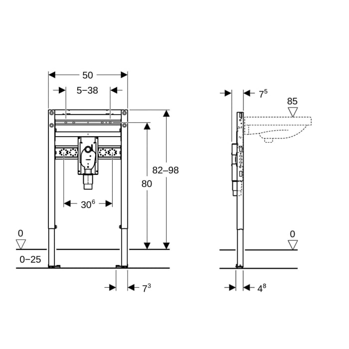 Geberit Duofix Montageelement mit UP-Geruchsverschluss 98/82 cm BF