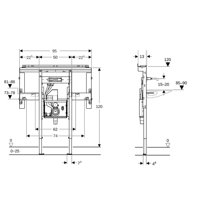 Geberit Duofix Element für ONE Waschtisch und Wandarmatur, für Breite Waschtisch 90 cm