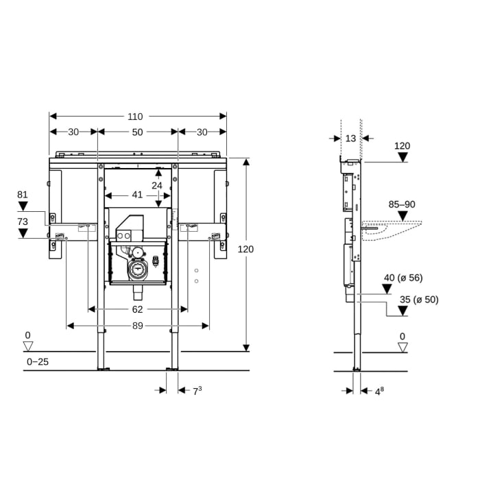 Geberit Duofix Element für ONE Waschtisch und Wandarmatur raumhoch, mit UP Drehgeruchsverschluss, für Breite Waschtisch 105 cm