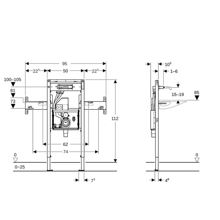 Geberit Duofix Element für ONE Waschtisch und Wandarmatur teilhoch, mit UP Drehgeruchsverschluss, für Breite Waschtisch 90 cm