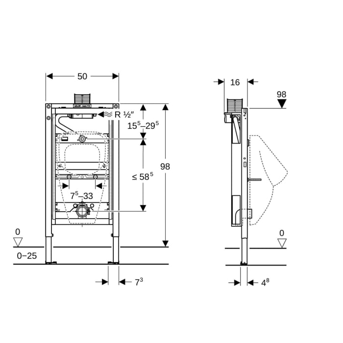 Geberit Duofix Montageelement Universal für Urinal, 98 cm