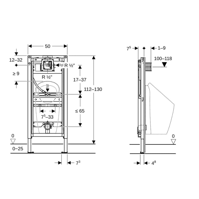 Geberit Duofix Element Urinal 112-130 cm Universal für Sprühkopf