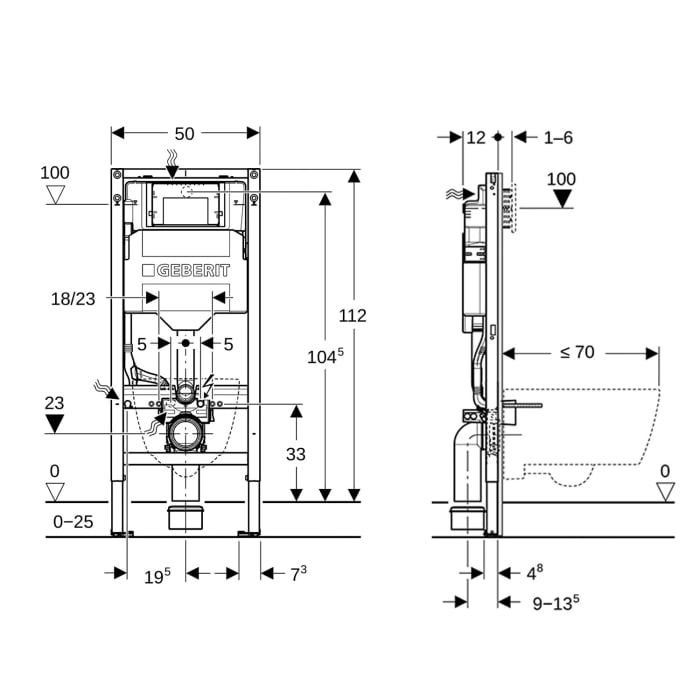 Geberit Duofix Element für Wand-WC, 112 cm, mit Sigma UP-Spülkasten 12 cm, barrierefrei, WC höhenverstellbar, Power und Connect Box