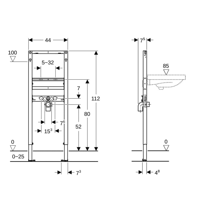 Geberit Duofix Element für Waschtisch, 112 cm schmale Ausführung, Standarmatur