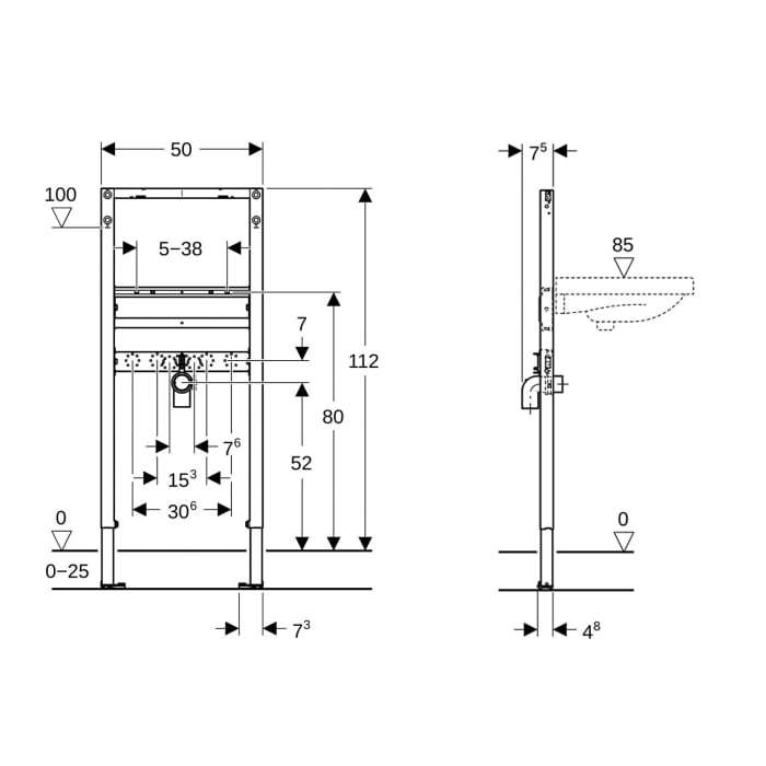 Geberit Duofix Element für Waschtisch, 112 cm Standarmatur