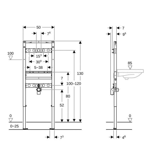 Geberit Duofix Element für Waschtisch 130 cm, Wandarmatur AP